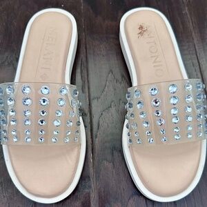 Antonio Melani women’s slides flats sandals with rhinestones clear size 8.5